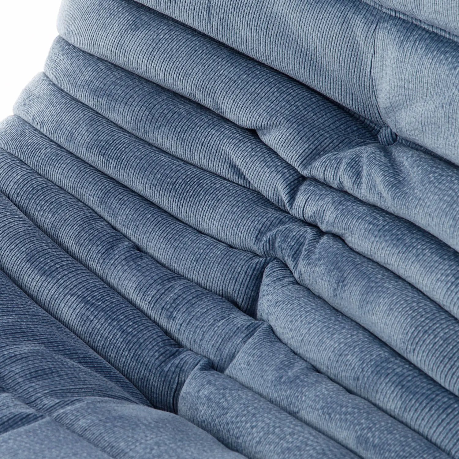 Close-up of Blue Corduroy textured fabric stacked together