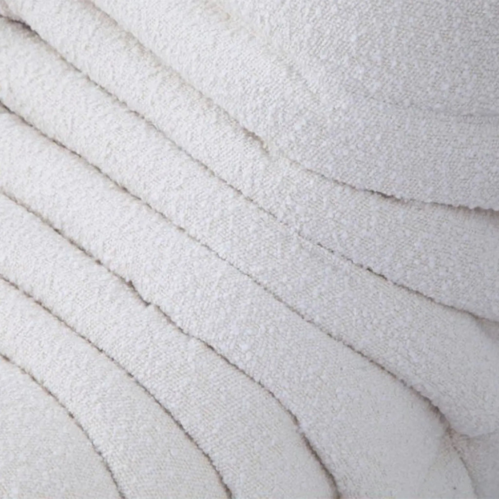 Close-up of beige textured Rice Amb Velvet fabric with horizontal lines