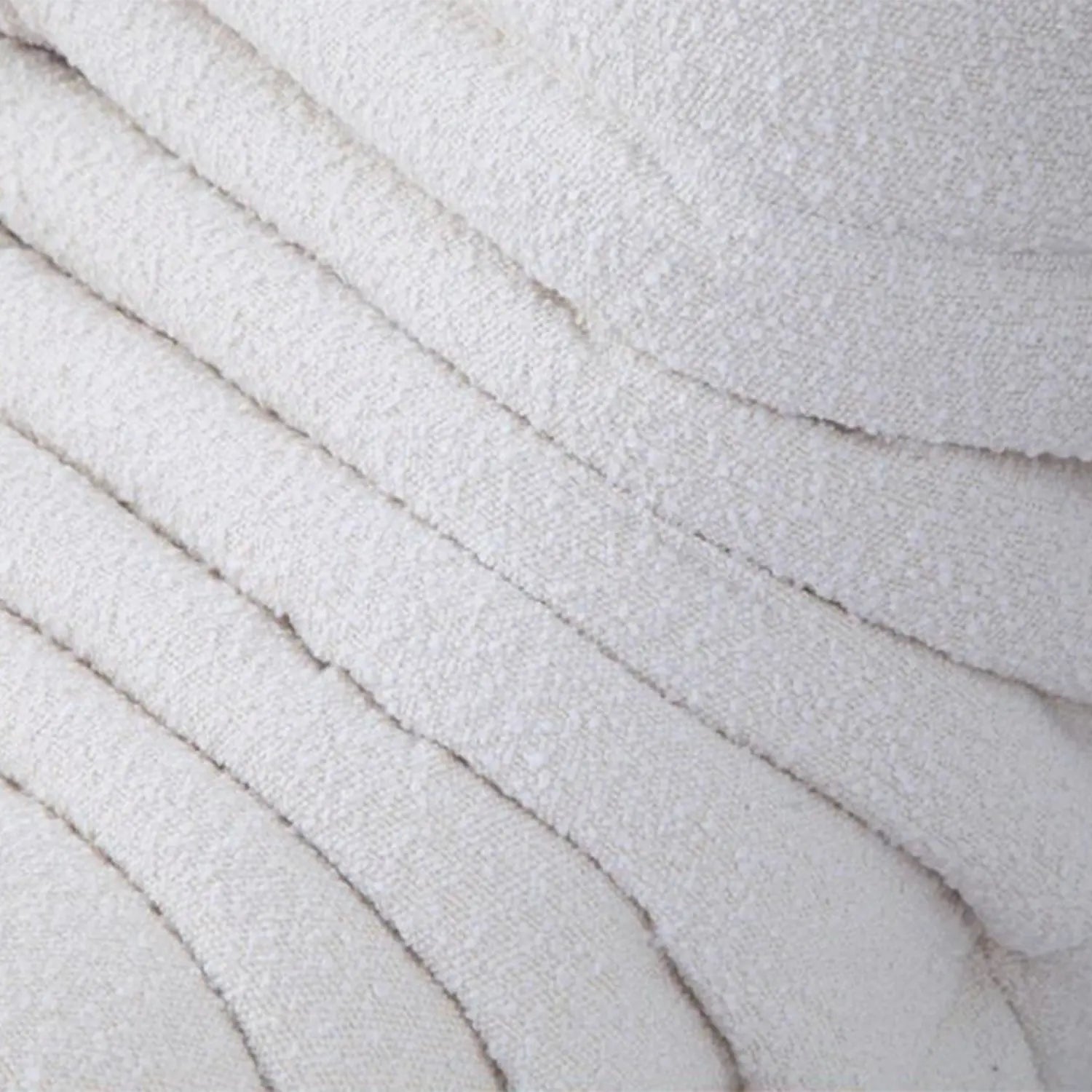Close-up of beige textured Rice Amb Velvet fabric with horizontal lines