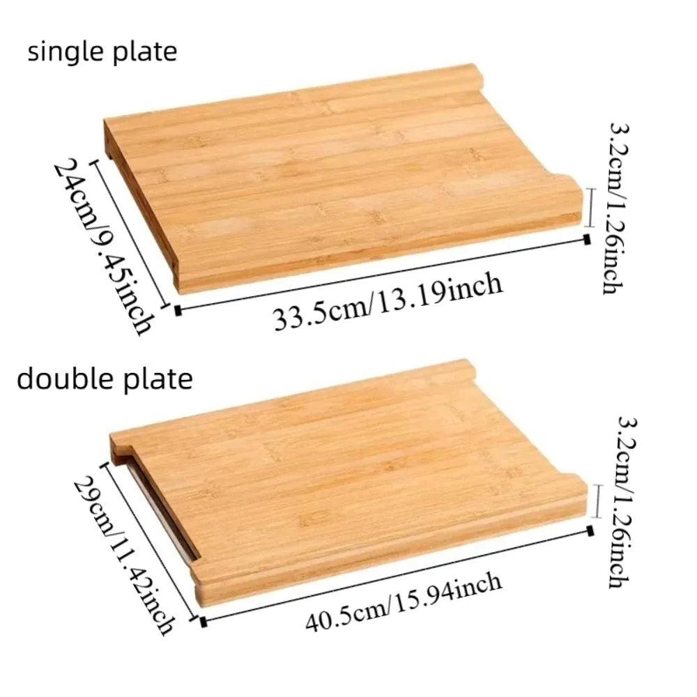Dimensions of a small and large size beech wood cutting board on a white background