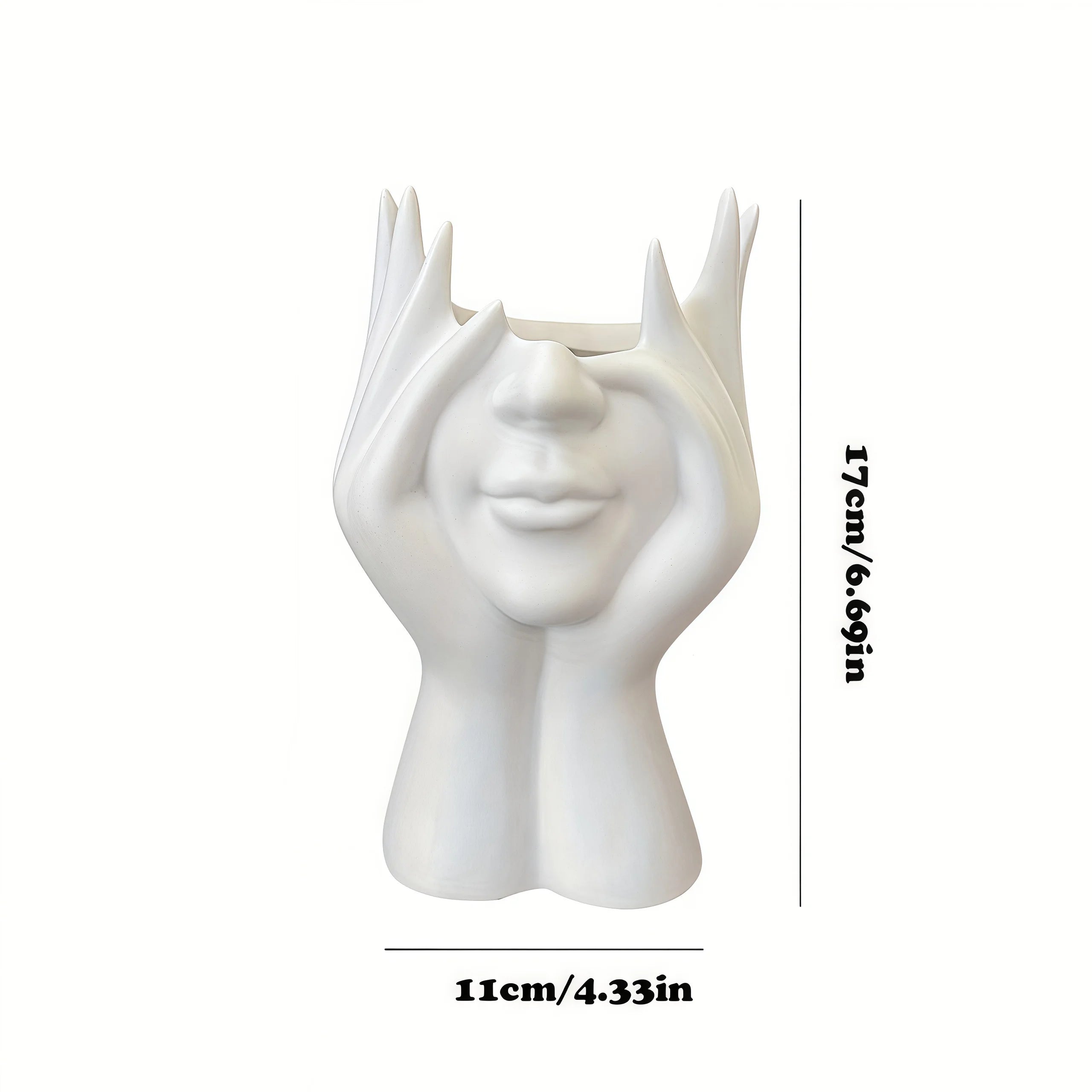 Nordic Human Body Sculpture Desk Organizer with measurements on a white background