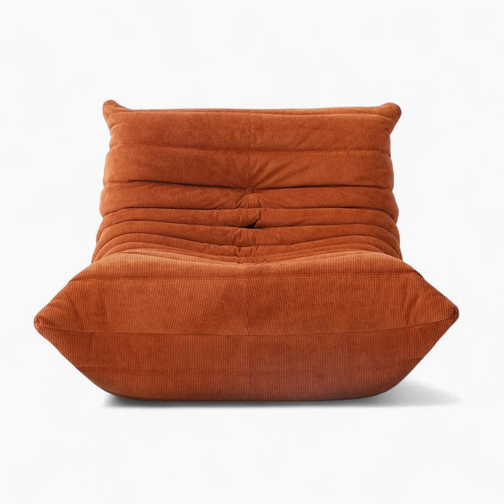 One seater Orange Corduroy Caterpillar Lazy Sofa on a white background