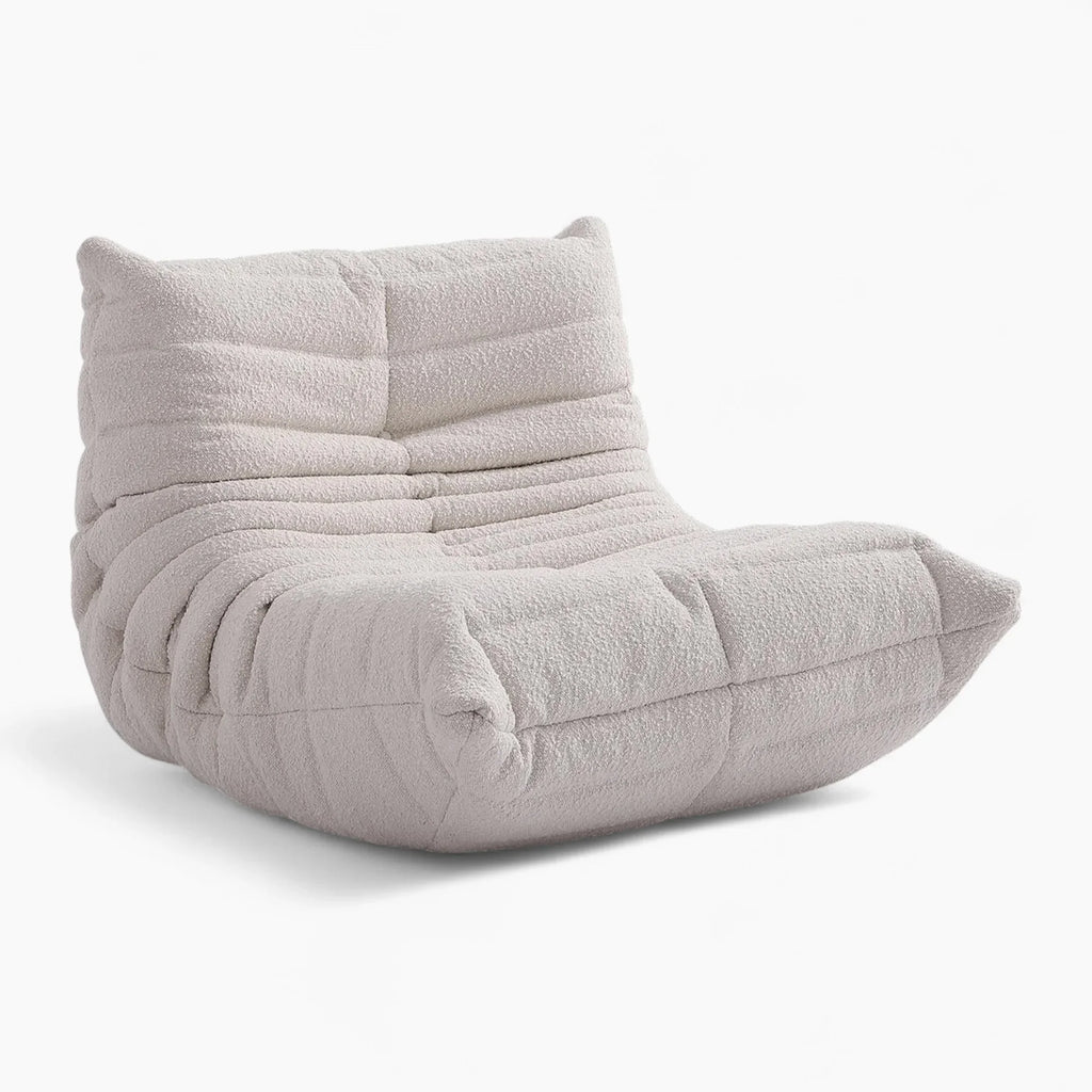 One seater Rice Amb Velvet Caterpillar Lazy Sofa on a white background