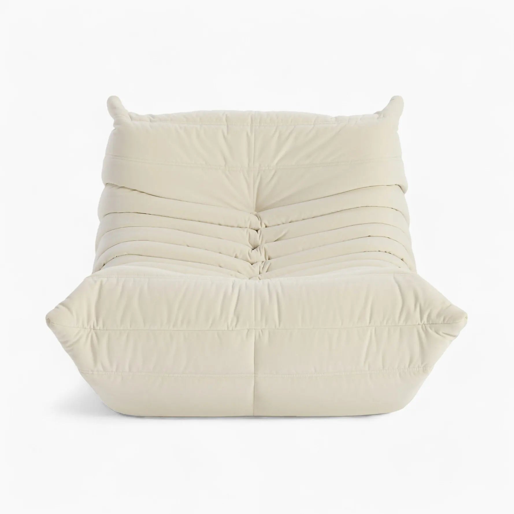 One seater beige suede Caterpillar Lazy Sofa chair on a white background