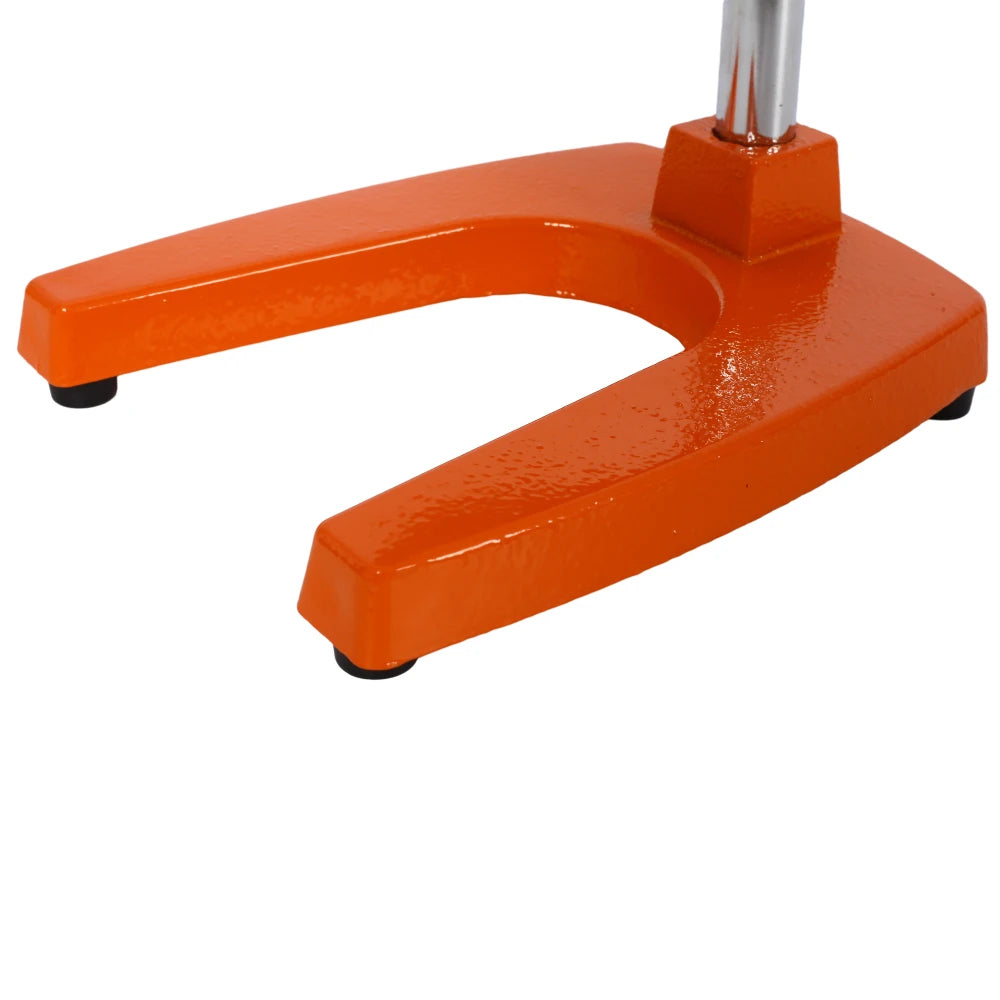 Orange floor jack on a white background