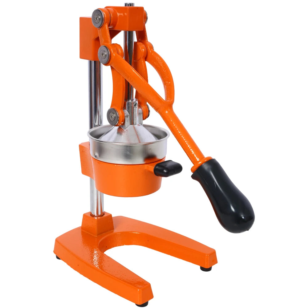 Orange manual juicer on a white background