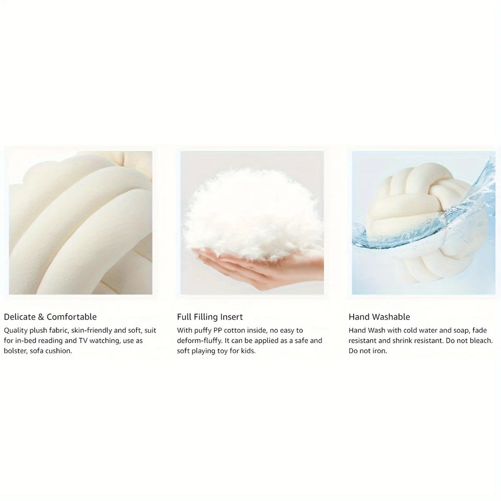 Product features including comfort, filling, and hand washability on a white background.