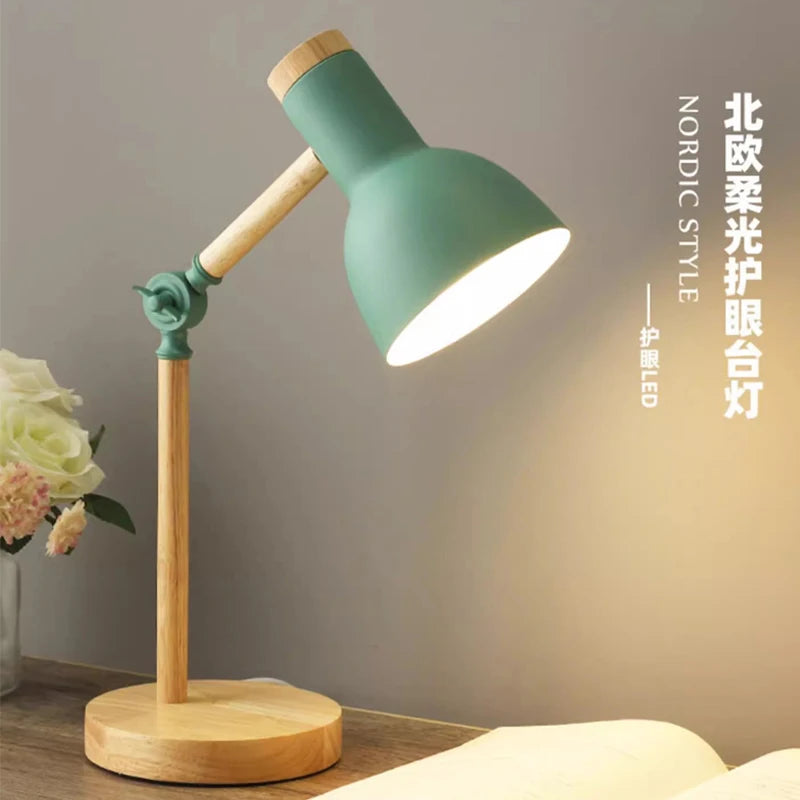 Nordic Wooden LED Table Lamp | Minimalist Scandinavian Desk & Bedside Reading Light for Modern Interiors