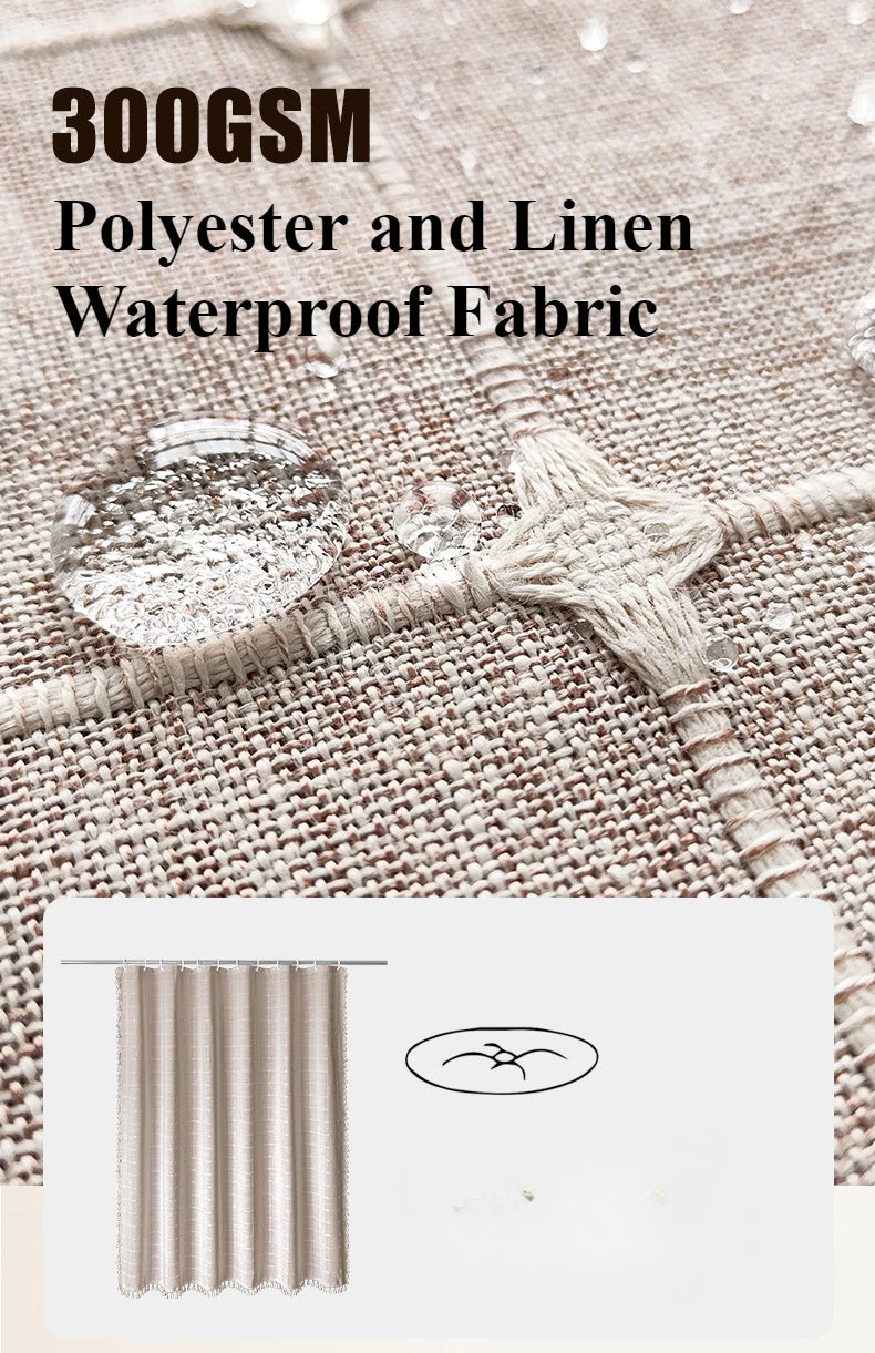 Boho Chic Striped Shower Curtain with White Hooks | Waterproof, Machine Washable Polyester