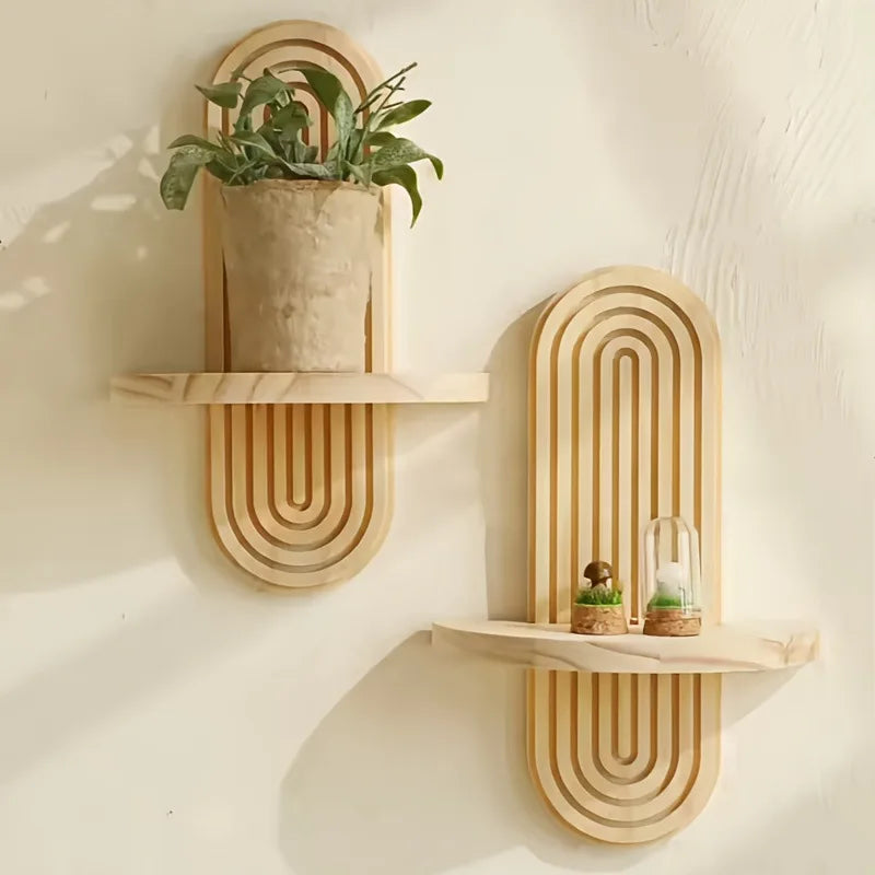 Boho Wooden Floating Wall Shelf — Decorative Wood Wall Mount for Nursery, Bedroom & Bathroom