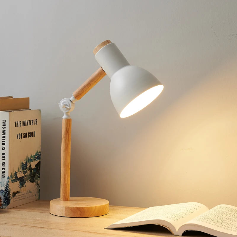Nordic Wooden LED Table Lamp | Minimalist Scandinavian Desk & Bedside Reading Light for Modern Interiors