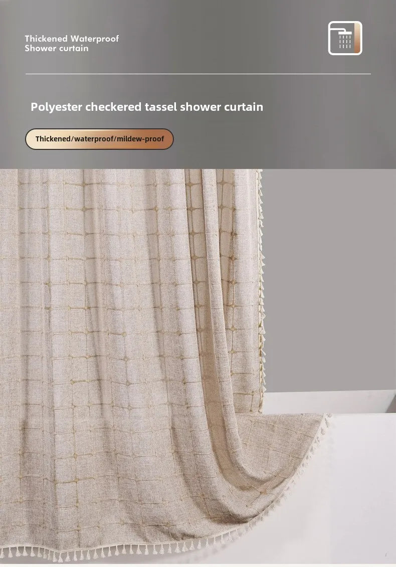 Boho Chic Striped Shower Curtain with White Hooks | Waterproof, Machine Washable Polyester