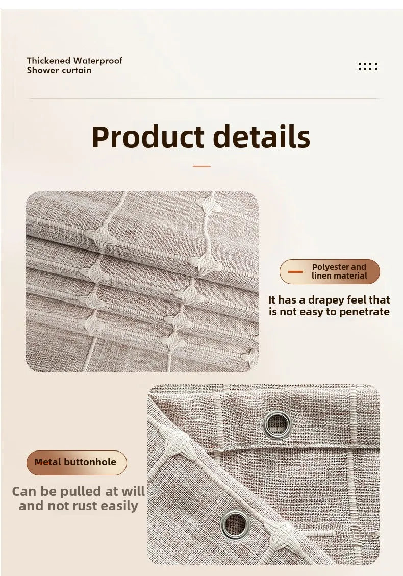 Boho Chic Striped Shower Curtain with White Hooks | Waterproof, Machine Washable Polyester