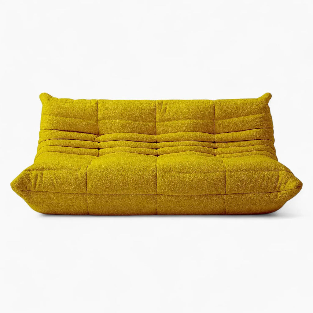 Three seater Yellow Amb Velvet Caterpillar Lazy Sofa on a white background