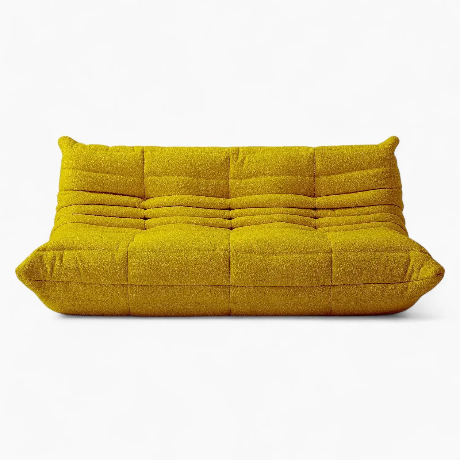 Three seater Yellow Amb Velvet Caterpillar Lazy Sofa on a white background