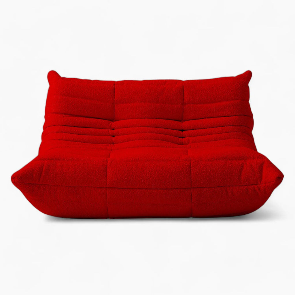 Two seater Red Amb Velvet Caterpillar Lazy Sofa on a white background