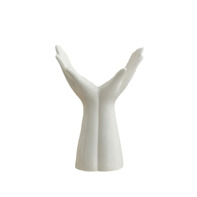 White Ceramic Hand Shaped Vase on a white background.